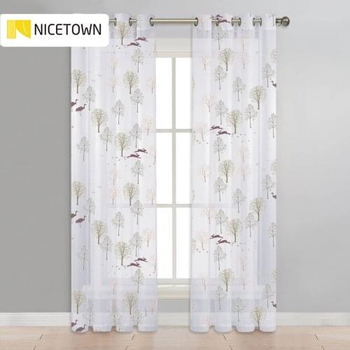 NICETOWN Summer Forest Camping and Animals Pattern Sheer Curtains Grommet Top Window Voile Panel Drapes for kid' Bedroom Nursery