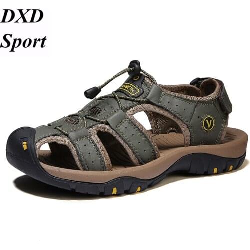 Genuine Leather Men Shoes Summer New Large Size Mens Sandals Fashion Sandals Slippers Cowhide Outdoor Beach Sandals Size 38-48