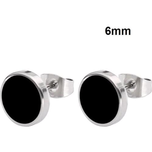 QCOOLJLY retro Silver Color Stainless steel Earrings unilateral round dumbbell Personality Stud Earrings For women Men Bijoux