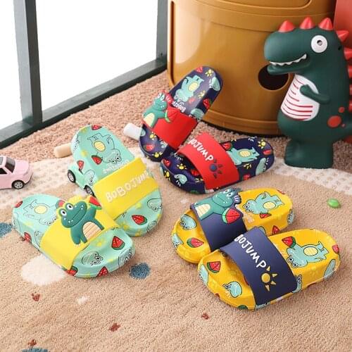 Children Indoor Slippers Summer Soft Bottom Cartoon Non-Slip Waterproof Home Shoes For Kids Four Colors Cute Beach Boys Slippers