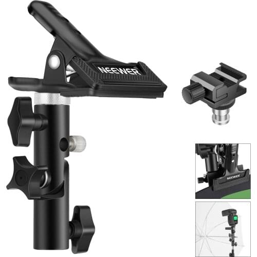 Neewer Heavy Duty Metal Clamp Holder and Cold Shoe Adapter for Clamping Reflector or Speedlite Flash and Umbrella on Light Stand
