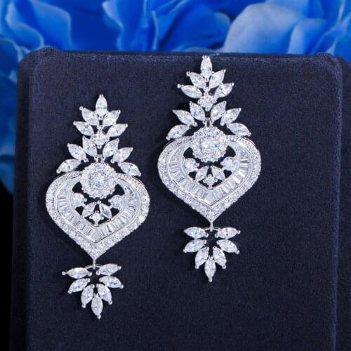 ThreeGraces Noble Design Wedding Party Jewelry Cubic Zirconia 585 Gold Long Dangle Drop Chandelier Earrings for Brides ER640