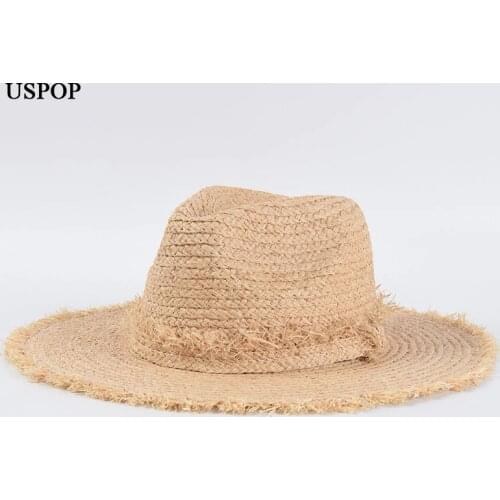 USPOP 2020 NEW Spring summer hats women raffia sun hats rough edges tassel straw jazz hats female wide brim straw hats