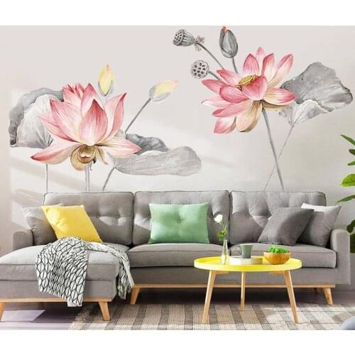 Chinese Style Lotus Flower Vinyl Wall Sticker Vintage Poster Bathroom Bedroom Home Decor Decal Sticker Mural Art For Living Room