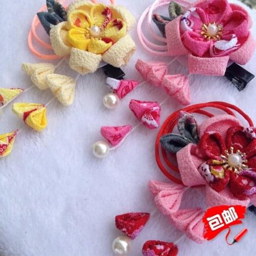 Japanese style vintage handmade cloth Flower pearl bell Hairpin hair Kimono accessories COSPLAY firkete /Horquilla