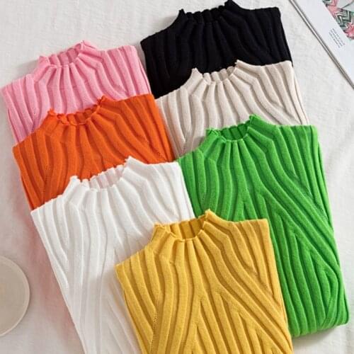 Womens Half High Neck Knitted Bottoming Shirt Long-sleeved Tops Fall/winter Slim-fitting Striped Sweater Lady Versatile Sweater