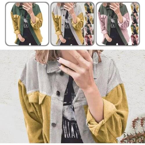 Casual Blouse Lapel Soft Matching Color Flap Pockets Turn-down Collar Corduroy Shirt Women Coat for Vacation
