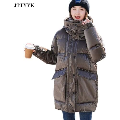 Women Clothes Winter Fashion Glossy Down Cotton Jackets Female Loose Thick Warm Coat Parkas Ladies Solid Color Hooded Outwears