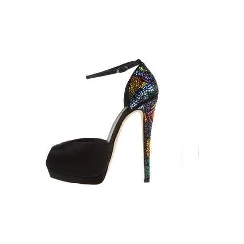 2019 Hot Selling Pumps Women Shoes Colorful Crystal Embellished High Heels Stiletto Ankle Strap Round Toe Platform Shoes Heels
