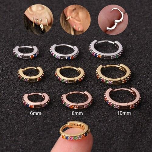 1Pcs 6mm/8mm/10mm CZ Cartilage Earrings Ear Buckle for Women Simple Rainbow Boho Classic Small Earrings Stud Thin Hoops Gift