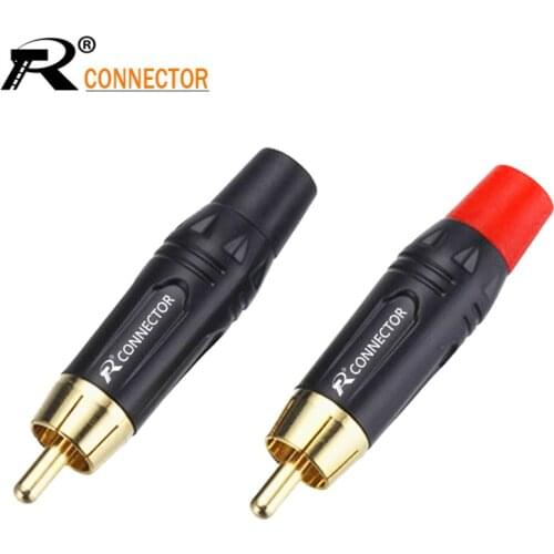 10pcs RCA Connector High quality RCA male Connector gold plating audio adapter black&red pigtail speaker plug for 7MM Cable