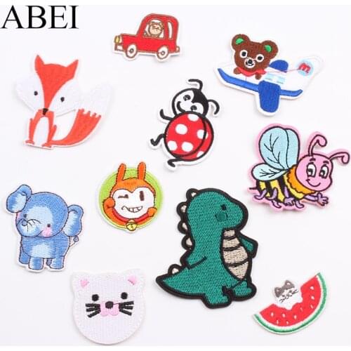 10pcs Embroidered Dinosaur Bee Fox Stickers Iron On Cartoon Patches DIY Garments Shoes School Bags Decoration Appliques Badge