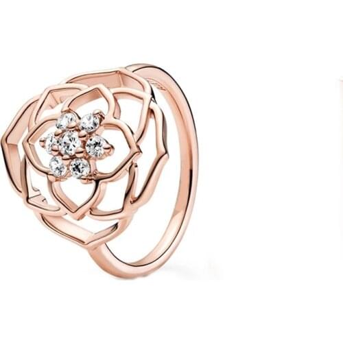 2021 Mothers Gift Rose Petals Statement Rings For Women 100% 925 Jewelry Sterling Silver Anillos Mujer Wedding Engagement Ring