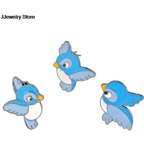 3pcs/set Denim Pin Buckle Cute Enamel Blue Bird Pin Cartoon Flying Animal Brooch Shirt Badge Gift For Kids Popular Jewelry hot