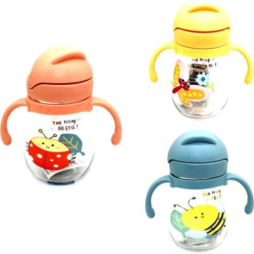350ML Kids Plastic Water Bottles Child Water Milk Cup With Straw Handle