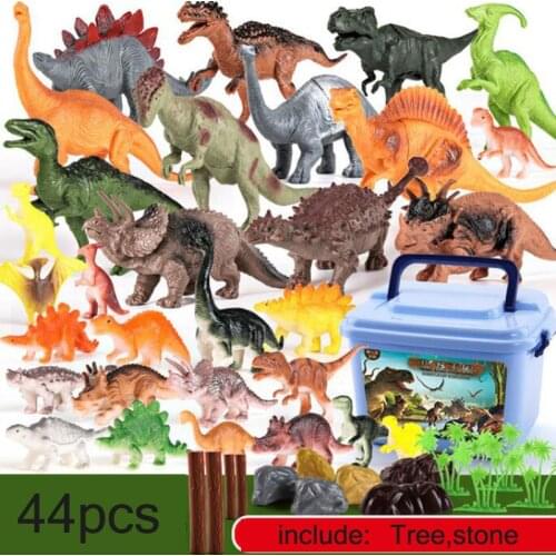 44Pcs/set Plastic Jurassic Dinosaur Model Toy Simulation Tyrannosaurus Simulation Animal Figures Toys for Boys Storage Box
