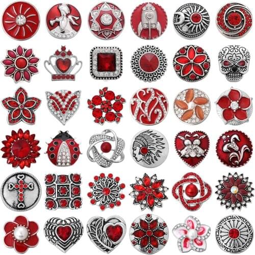 5pcs/lot New Red Snap Jewelry Flower Love Heart Metal 18mm Snap Buttons for 20MM 18mm Snap Bracelet Necklace for Women