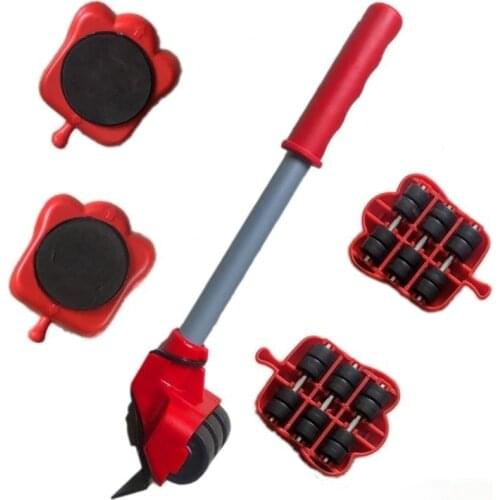 5Pcs Professional Furniture Mover Tool Set Heavy Stuffs Transport Lifter Wheeled Mover Roller with Wheel Bar Moving Hand Device