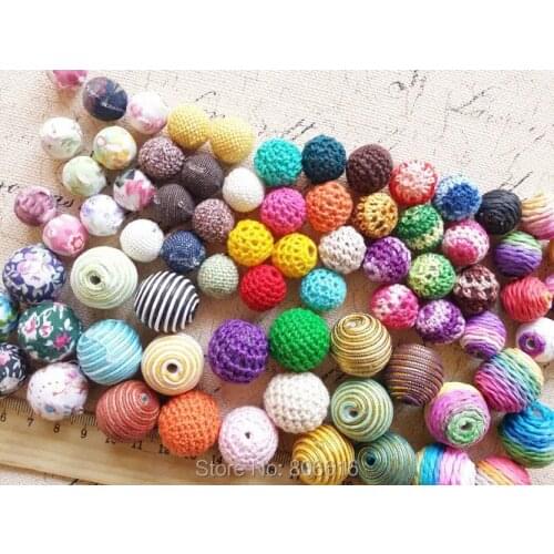 14MM & 20MM) 75Pcs Mix Styles Colorful Cotton Cloth Wax Wire Acrylic Beads Jewelry Beads Findings & Accessories