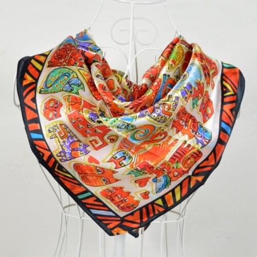 90*90cm Orange 100% Mulberry Silk Large Square Silk Scarf Printed,Fashion Spring Hot Sale 100% Silk Crepe Satin Women Scarves