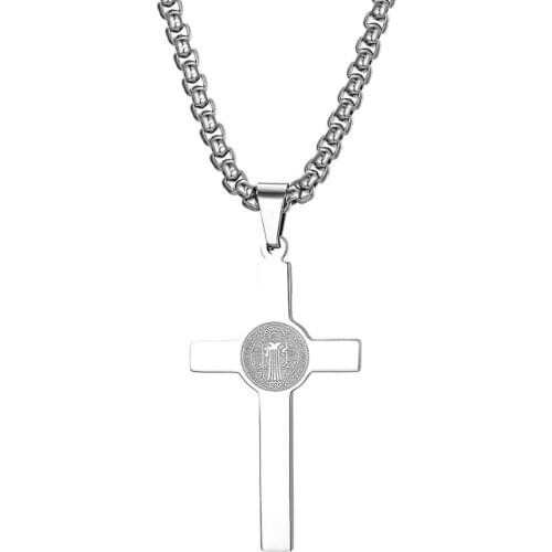 BONISKISS Classic Virgin Mary Glossy Mens Cross Pendant Necklaces Stainless Steel Jewelry For Man Charm Male Bijoux Necklace