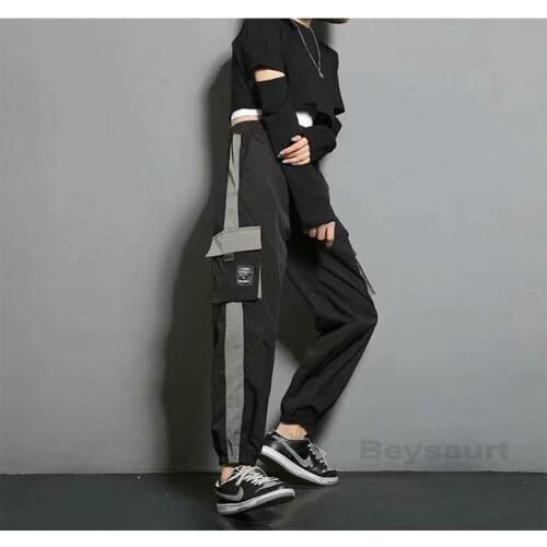 Women Fashion Harajuku Cargo Pants Black Trousers Female Elastic Waist Streetwear Pants Plus Zise Casual Pants Women