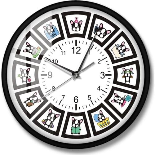 French Bulldog Puppy Dog Boston Terrier Dog Activity Home Decor Kid Room Clock Wall WatchDaily Life Cartoon Frenchie Wall Clock