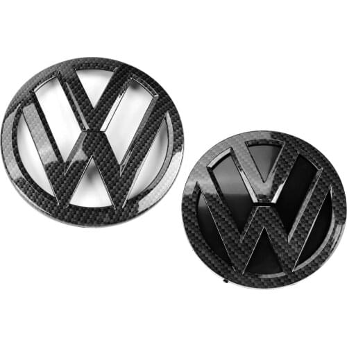 Carbon Fiber Black 136mm Front Grill Badge + 112mm Rear Trunk Lid Emblem Logo for VW Volkswagen Golf MK7