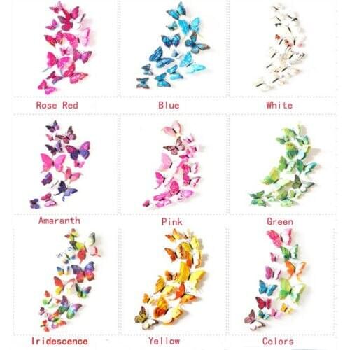 9Colors 3D Butterfly Home Rome Wedding Dec Wall Art Sticker 24pcs/lot Photo Prop
