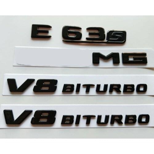 For Mercedes Benz W212 W213 E63s for AMG V8 BITURBO All Gloss Black Emblems Badges