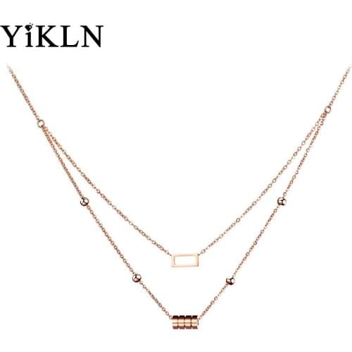 YiKLN Classic Stainless Steel Geometric Cylinder & Square Choker Necklace Jewelry Lovely Pendant Necklace For Women YN17046