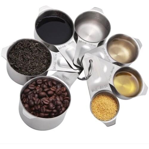 Measuring Cups 7 Pieces Set Coffee Scoop Metal Stainless Steel Liquid Dry Measuring Cup with Handle Scales Digital Baking tools