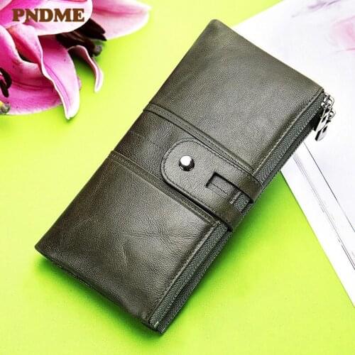 Fashion genuine leather ladies long RFID wallet retro natural first layer cowhide women multi-function card holder clutch purse