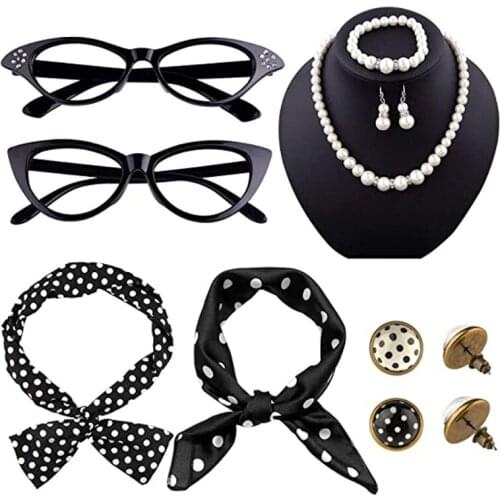 12 Pieces 50s Costume Accessories Set Cat Eye Glasses Fancy Dress for Women