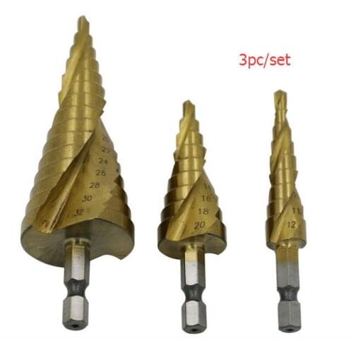 3pc Spin slots step drillsTitanium Coated HSS High Speed Steel Drill Bit Set Tool Meta DrillS FREE SHIP ml175