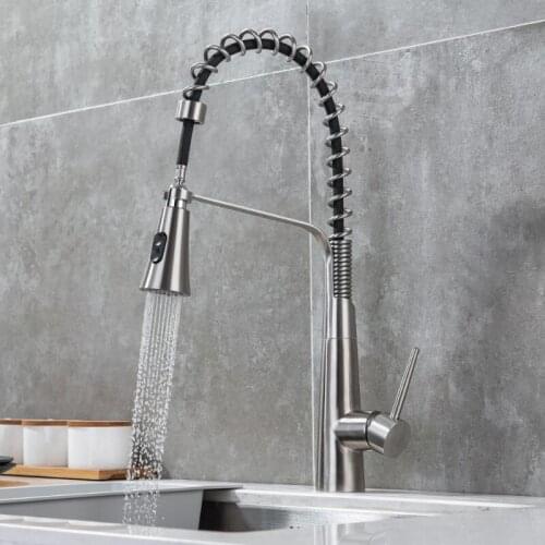 Tuqiu Nickel Kitchen Faucet Deck Mounted Black Pull Out Kitchen Mixer Rotation Stream Sprayer Nozzle Kitchen Sink Hot Cold Taps