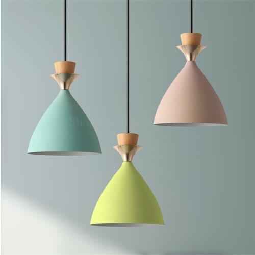 Nordic Minimalism Wood Pendant Lights Living Room Decoration Modern LED Chandelier E27 Hanging Iron Lampshade Pink Ceiling Lamp