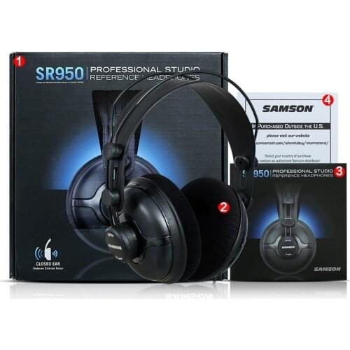 Original Samson SR950 Professional monitoring headphones fully closed type studio DJ headset with Velvet Earpads