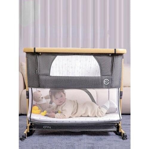 Zq Baby Crib Portable Foldable Mobile Baby Multi-Functional Newborn Stitching Bed