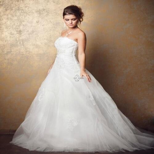 Simple A Line Wedding-Dresses White Ivory Beautiful Lace Appliques Tulle Bridal Gown Vestido De Noiva