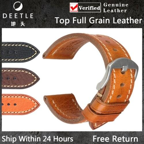 Vintage Calfskin Leather Watchband 18mm 20mm 22mm Black Brown Smart Watch Band Bracelet Men Women Genuine Leather Watch Strap