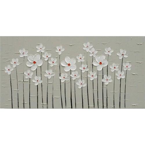 Hand painted Canvas Wall Art White Flower Modern Abstract Flowers Painting Floral Bloosom Pictures for Bathroom Bedroom