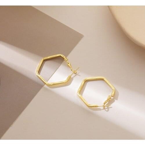 BLIJERY Simple Hexagon Metal Earrings Temperament Punk Geometric Hoop Earrings for Women Brincos Party Gift Boucles d'oreill