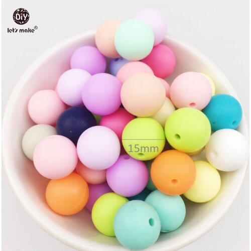 Lets Make Silicone Teething Beads Round Loose Organic Nusring Jewelry Baby Chew Balls (15mm 150pcs)Food Grade Colorful Gift DIY