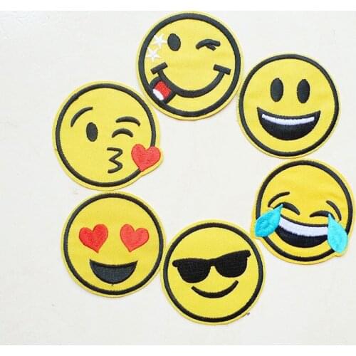 Cute Cry Smile Face Fashion Fabric Applique Embroidered Iron On Patches Stickers For Clothes Kids Bag Badge Sewing Embroidery