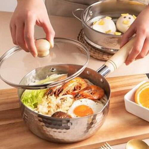 Japanese style stainless steel snow pan, uncoated small pot, hot milk pot, small noodle pot, Japanese style instant noodle pot
