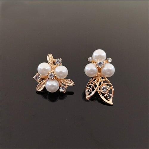 10PCS Fashion Metal Alloy KC Gold Imitation Pearl Rhinestone Flowers Connectors Charm For Jewelry Making