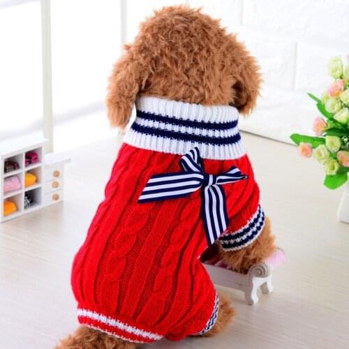 Navy Butterfly Knot Four-legged Warm Winter Dog sweater Pet Clothes Small Medium Puppy Clothing Dachshund Sweater