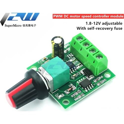 1803BK PWM Motor Speed Controller, 1.8V 3V 5V 6V 12V 2A Low Voltage DC (Potentiometer with Switch)