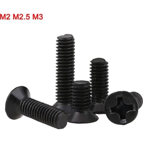 Black Zinc Plated Carbon Steel Laptop Phillips Countersunk Machine Screws Flat Head Cross Bolts M2 M2.5 M3 Length 3-16mm